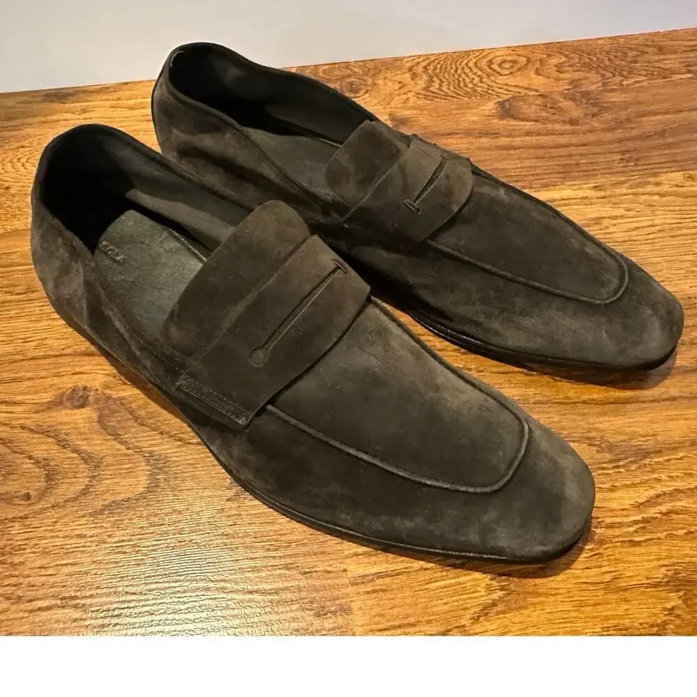 Zegna Men's L'Asola Suede Penny Loafer Charcoal Size 11.5 $1000 Luxury Style